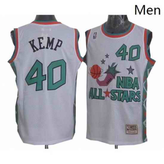 Mens Mitchell and Ness Oklahoma City Thunder 40 Shawn Kemp Authentic White 1996 All Star Throwback NBA Jersey